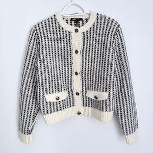Maje Women's Black and White Patterned Cardigan Size 3